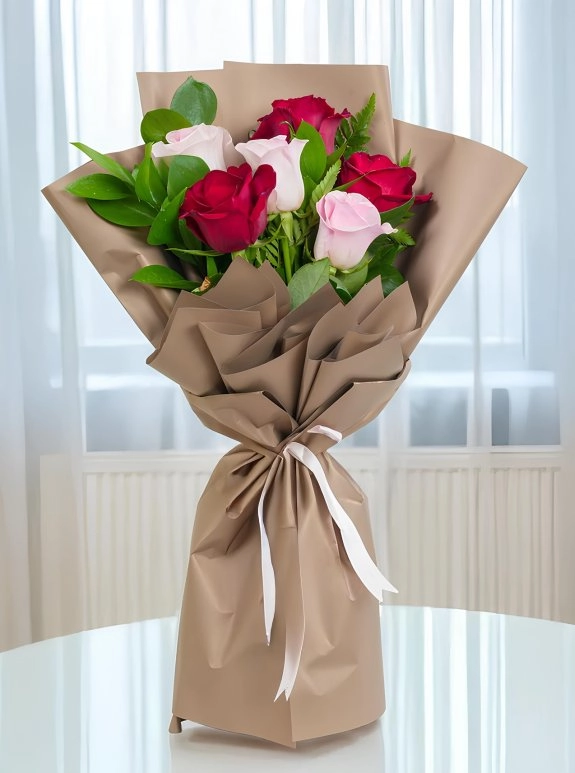 7 Adet Gül Buketi Pembe Ve Kırmızı