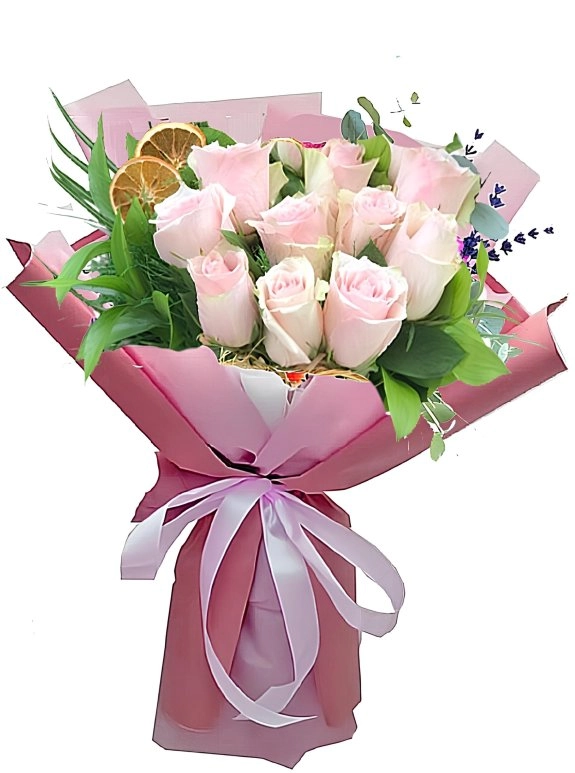9 Zarif Pembe Gülün Romantik Buketi