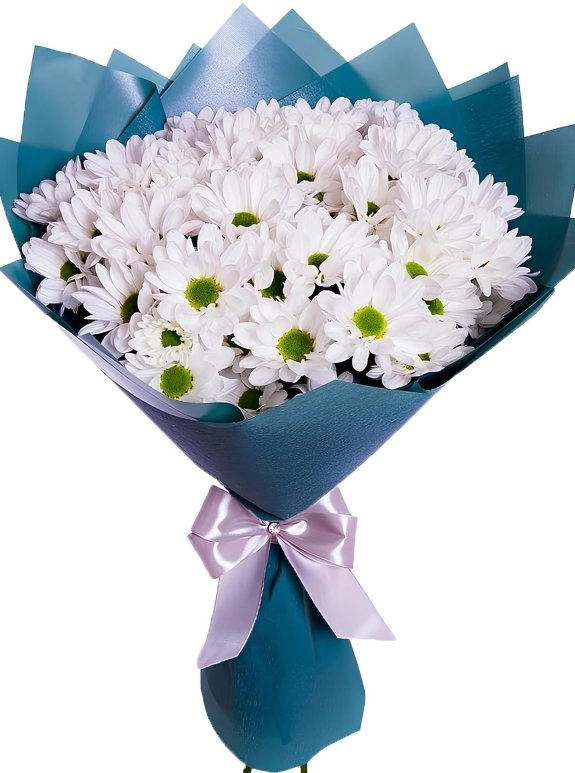 Mavi Kağıtta Papatya Buketi