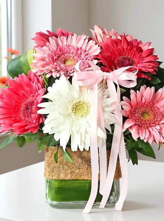 Vazoda Beyaz ve Pembe Gerbera